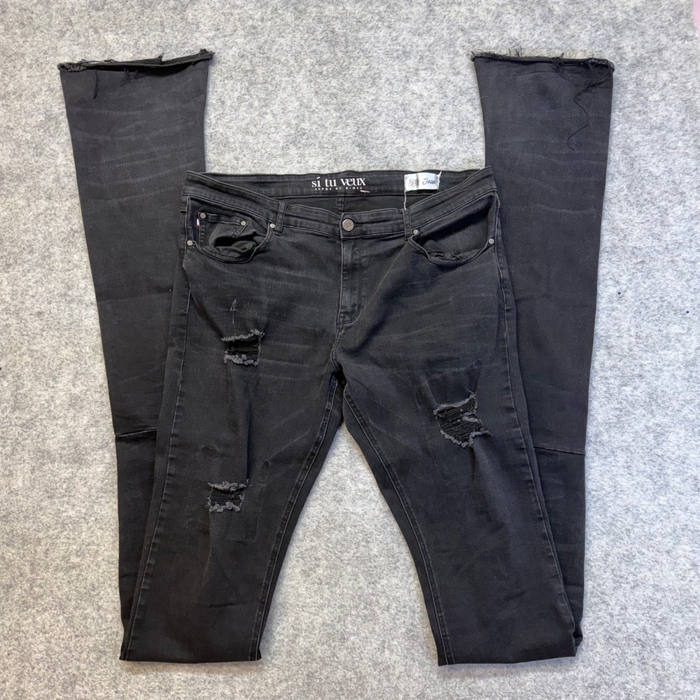 Si Tu Veux Stacked Flare Jeans Men's Size 38 Black Distressed Denim Streetwear